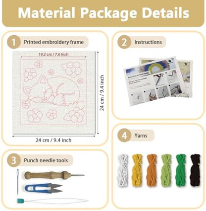 Doodlream Sleeping Fox DIY Punch Needle Embroidery Kit for Adult Beginner, 9.4" Cute Fox Punch Stitching Craft Set for Starter with Frame, Fabric Pattern, Threader, Yarn, Pinch Needle - Image 2