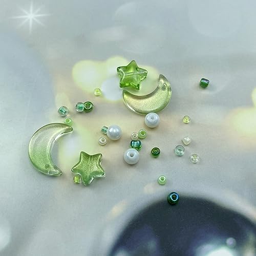 Assorted Glass Beads for Jewelry Making Multi Size Colors Glass Star Moon Seed Pearl Spacer Beads for Bracelets Necklace Earring Making(White Light Green) - Image 4