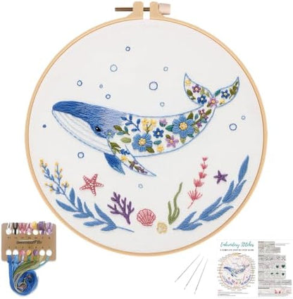 Louise Maelys Embroidery Kit for Beginners, Whale Ocean Needlepoint Kit by LouiseMaelys