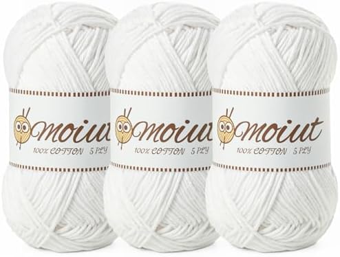 3 Pack Cotton Yarn for Crocheting, Baby Yarn for Crocheting Soft, 393yds / 5.29oz Fluffy Amigurumi Crochet Yarn, 5 Ply 100% Milk Cotton Yarn for Puzzle、Socks、Clothes(3 Snow White) by OMoiut
