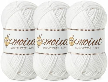 3 Pack Cotton Yarn for Crocheting, Baby Yarn for Crocheting Soft, 393yds / 5.29oz Fluffy Amigurumi Crochet Yarn, 5 Ply 100% Milk Cotton Yarn for Puzzle、Socks、Clothes(3 Snow White) by OMoiut