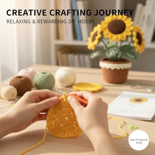 ADDZRZR Easy Crochet Sunflower Kit for Beginners Adults,Includes 8 Yarns,7 Crochet Hooks & More, Beginner Crochet and Knitting Kits for Adults & Teens - Image 4
