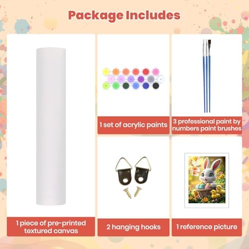 Happy Easter Paint by Numbers Kits for Adults, Paint by Number Beginner, Easter Bunny with Eggs, Canvas Painting by Numbers for Adults, Easy DIY Oil Painting Kits for Gifts Home Decor 16x20 Inch - Image 6