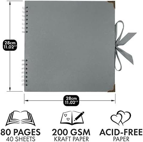 Bstorify Square Scrapbook Photo Albums 80 Pages (11 x 11 Inch) Grey - Image 2