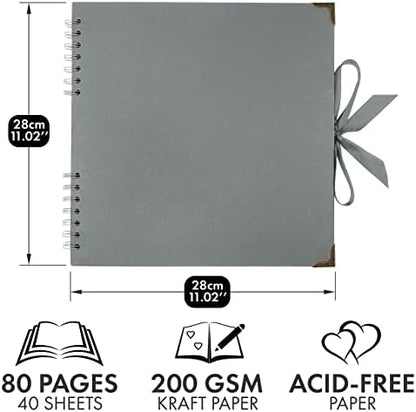 Bstorify Square Scrapbook Photo Albums 80 Pages (11 x 11 Inch) Grey - Image 2