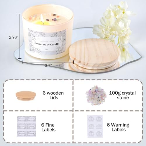 REISEN 6 Pcs 12oz Black & White Glass Candle Jars with Lids & Crystal Rocks - Image 4