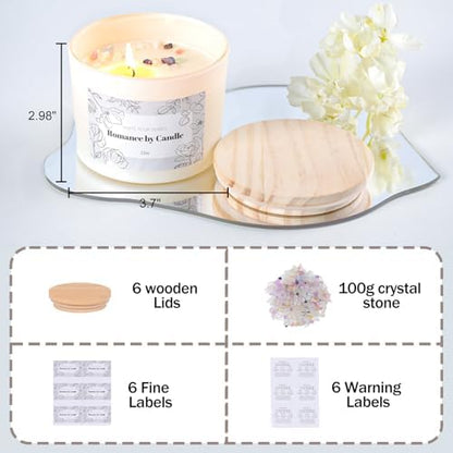 REISEN 6 Pcs 12oz Black & White Glass Candle Jars with Lids & Crystal Rocks - Image 4