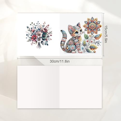 JISHSHAY 6 PCS Cat Diamond Painting Greeting Cards Cat Diamond Art Birthday Cards with Envelopes Gem Art Gem Painting Mosaic Kits for Adults for Thanksgiving Birthday Anniversary Valentine Festival - Image 2
