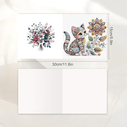JISHSHAY 6 PCS Cat Diamond Painting Greeting Cards Cat Diamond Art Birthday Cards with Envelopes Gem Art Gem Painting Mosaic Kits for Adults for Thanksgiving Birthday Anniversary Valentine Festival - Image 2