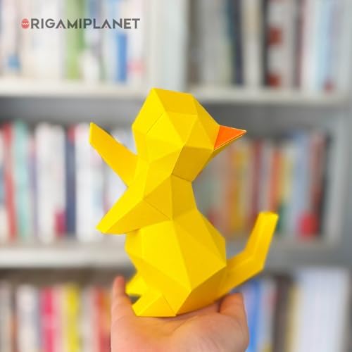 ORIGAMIPLANET 3D Origami Paper Craft Kit, Starpaw Kitten Cute DIY Pre-Cut Animal Papercraft Model for Beginners, Fun Handmade Home Decoration Gift for Adults & Teens-Yellow - Image 6