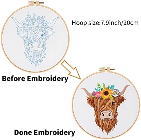 Louise Maelys Highland Cow Floral Embroidery Kit for Beginners Craft - Image 3