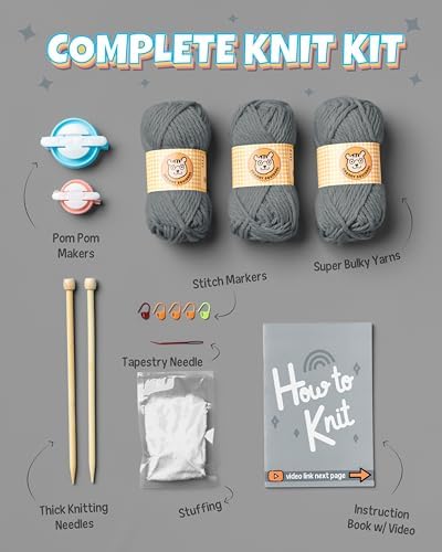 Complete Knitting Kit for Beginners - Learn to Knit Kit with Knitting Accessories Like Thick Beginner Yarn in Gray, Bamboo Needles for Beginners & More - Includes Video Tutorials & Written Guide - Image 4
