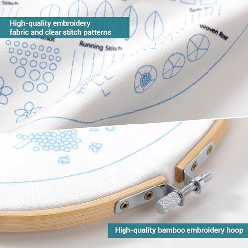 VIVIDOX 4 Sets Embroidery Kit for Beginners Adults, 35 Stitches Practice Kits Cross Stitch for Starter, DIY Hand Craft with Stamped Pattern, Bamboo Hoop, Threads, Needles, Scissors, Tools, Instruction - Image 3