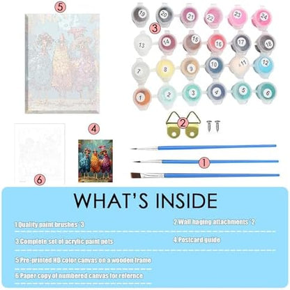 Hestarcul Framed Paint by Numbers Kit for Adults,Painting by Numbers Kits with Framed on Canva for Beginner,DIY Watercolor Oil Painting Frame for Birthday Gift Decor for Home Wall. (chicken1) - Image 4