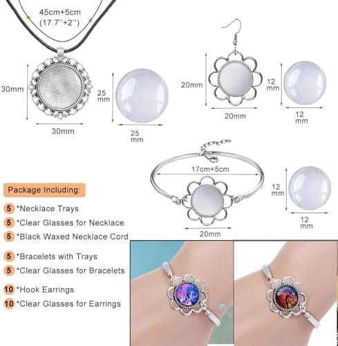 Pendant Trays Set with Glass Cabochon for Jewelry Making Supplies, Floral - Image 2