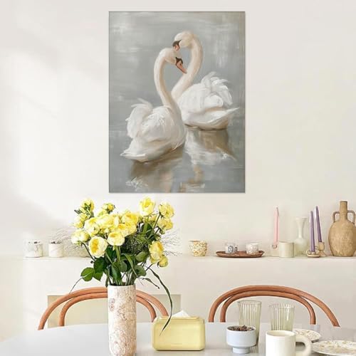 Vintage Swan Paint by Numbers Kit for Adults Framed Canvas, Frameworkless - Image 6