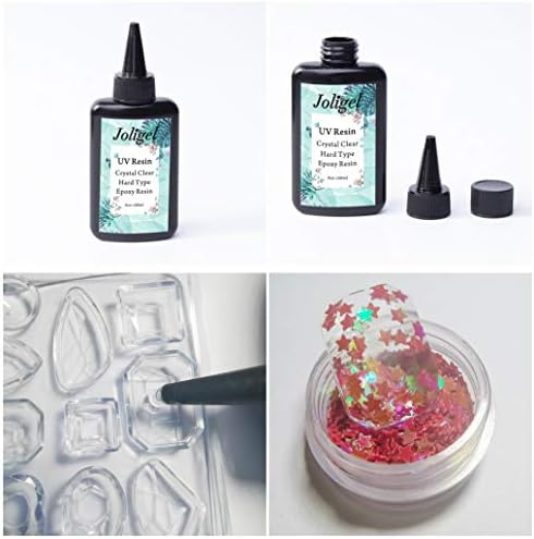 UV Epoxy Resin Kit 100ML Transparent + 8x30ML Color Resin Crystal Clear + 3 Molds for Jewelry Making Pendants Earrings + Portable UV Lamp + 24 Holographic Glitter + Nacre Shells Pieces for DIY Crafts - Image 3