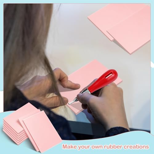 Frienda 50 Pack Rubber Carving Blocks 4 x 6 Inch, Rubber Stamp Carving Blocks for Printmaking, Printing, DIY Craft Project, Soft Block Stamp for Beginners and Professional(Pink) - Image 6