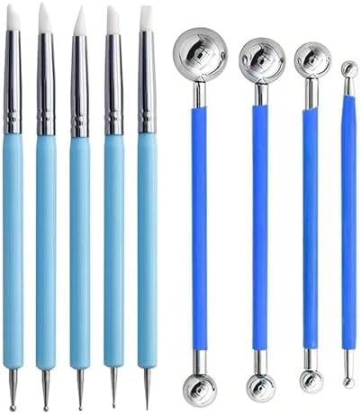 9Pcs Clay Sculpting Tool Set, Blue Dual-Ended Silicone Clay Brushes & Ball Stylus Tools, Professional Polymer Clay Kit for Sculpting, Texturing & Detailing, Ideal for Pottery, Ceramic & DIY Crafts by DAIXIANGER