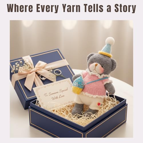 Yarnique Wool Bear Knitting Kit – Real Wool Amigurumi Kit for Adults with Video Tutorials | DIY amigurumi Crochet & Knitting Kit with Tools | Holiday Gift Craft Set (Birthday Bear) - Image 5