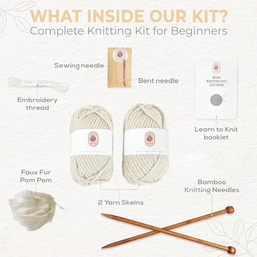 Knitting Kits for Beginners Adults – Practical and Easy to Use Hat Knitting Kit with Yarn, Bamboo Knitting Needles, Faux Pom Pom – Complete Beginners Knitting Kit – Lovely Present for Women and Men - Image 3