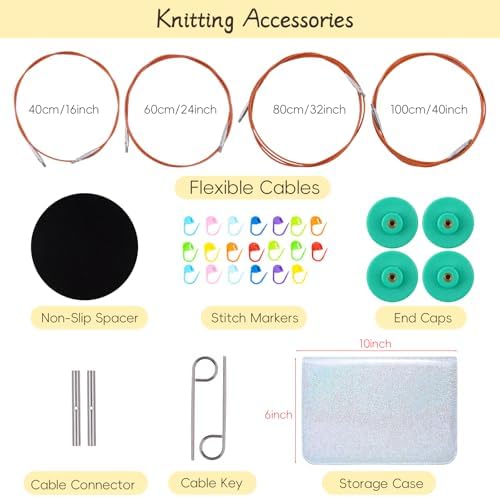BsHooker Bamboo Interchangeable Circular Knitting Needles Set with Case - Image 5