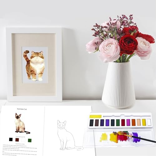 CraftyManor Watercolor Workbook Creative Insect Water color Paint Book Set with Paints & Brush, 12 Patterns of Original DIY Designs, Beginner-Friendly Adult Coloring Books (Cat) - Image 6