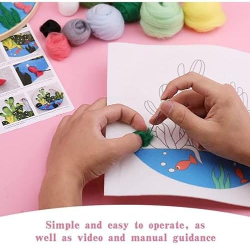 CaptainCrafts Needle Felting Kit, Wool Felt Supplies, Embroidery Hoops, Wool Painting Tools Needle Felting Starter Kit for DIY Decoration (Colourful Little Houses) - Image 6