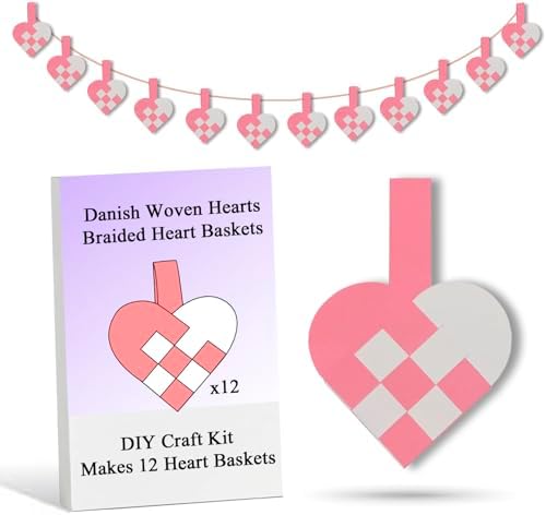 12 DIY Danish Heart Baskets. Precut and Ready to Use, No Tools Needed. Traditional Weaving Paper Craft to Make Julehjerter. Great Home Classroom Decorations (Pink/White Kit) by OrigamiJoy
