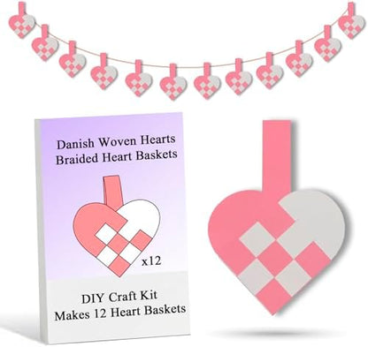 12 DIY Danish Heart Baskets. Precut and Ready to Use, No Tools Needed. Traditional Weaving Paper Craft to Make Julehjerter. Great Home Classroom Decorations (Pink/White Kit) by OrigamiJoy