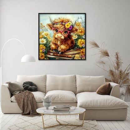 Highland Cow Paint by Numbers Kit for Adults with Frame & Easel 8x8inch - Image 2