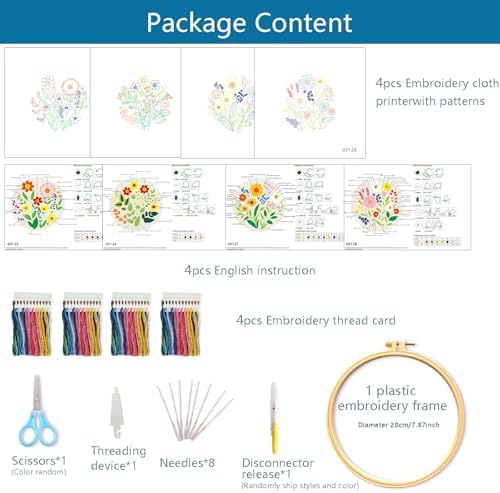 Zhenqing 4-Piece Floral Embroidery Kit for Beginners - Complete Set with Sunflower, Daisy Designs & Pre-Printed 29x29cm Cotton Fabric, Hoop, Threads & Tools(C0166) - Image 5