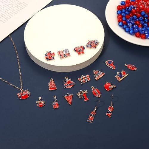 3000PCS+ Game Day Beads for Bracelets Making Red Black Clay Heishi Beads Pearl Acrylic Letter Bead Enamel Football Charms for Bracelet Earrings Necklace Making DIY Game Day Accessories (Red Blue) - Image 4