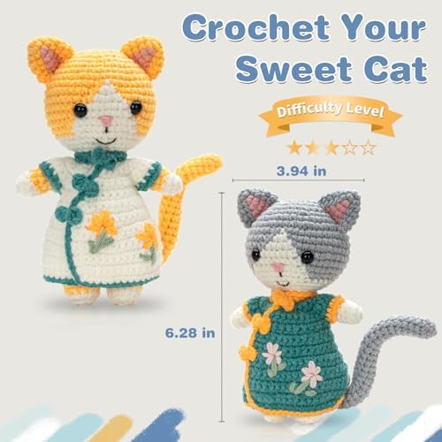 Youkali Crochet Kit for Beginners, Crochet Starter Kit with Step-by-Step Video Tutorials, Easy Beginner Crochet Kit for Adults, Crochet Animals Crafts Crochet Kits, Easy Knitting Kit. (Cat) - Image 4