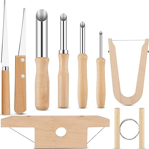 Amylove 9 Pcs Pottery Clay Sculpting Tools Kit DIY Pottery Tools with Smooth Wooden Handles Ceramics Polymer Clay for Trimming Modeling Carving Angle Cutting Smoothing Sculpting by Amylove