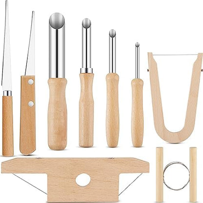 Amylove 9 Pcs Pottery Clay Sculpting Tools Kit DIY Pottery Tools with Smooth Wooden Handles Ceramics Polymer Clay for Trimming Modeling Carving Angle Cutting Smoothing Sculpting by Amylove