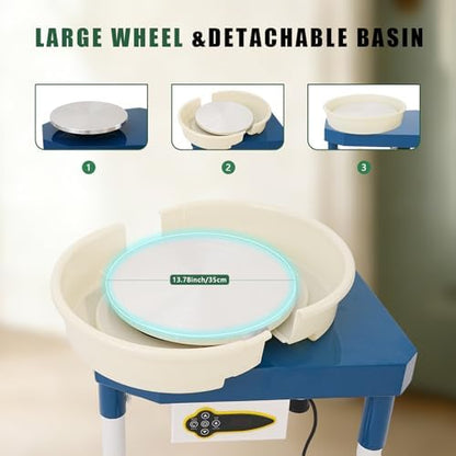 450W 14" Electric Pottery Wheel with LCD Panel Adjustable Speed Foot Pedal,Detachable Basin,Heighten Desk Legs,Clay Toolfor Kids, Adults, Beginners, Home DIY & Professional Pottery Making - Image 5