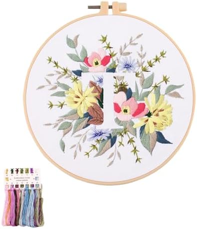artcici Embroidery Kits Plant Flower Leaf English Letter Patterns for Beginners Adults, Full Range Embroidery Starter Kits Cross Stitch Needlework Supplies (Letter T) by Unknown