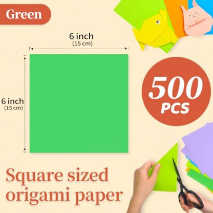 IOOLEEM Green Origami Paper, 500 Sheets, 6 Inch Square, Double Sided Colored Paper for DIY Crafts - Image 2