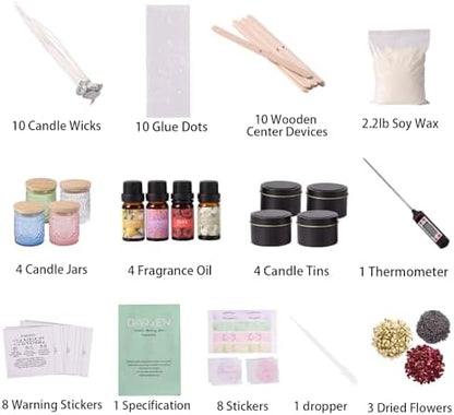 DARJEN Candle Making Kit for Beginners, 2 Jars Soy Wax Scented DIY Set - Image 2
