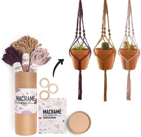 Aesthetic Creative Macrame Kit, Makes 3 DIY Plant Hangers for Teens & Adult Beginners, Craft Supplies for Boho Art Project-3 Custom Color Macrame Cord, Wooden Rings & Instructions by AestheticCreative