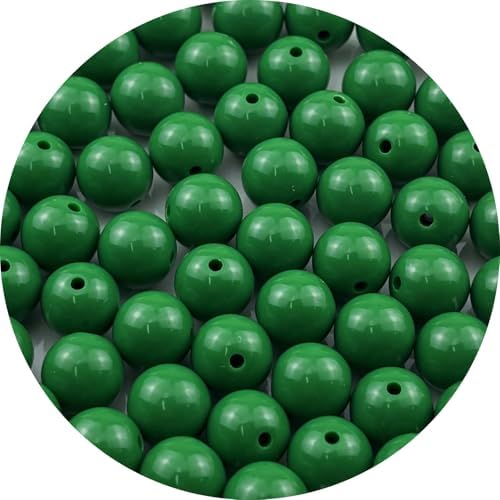 60pcs Acrylic Round Beads for Crafts 14mm Resin Candy Color Spacer Beads with Hole for Jewelry Making Sewing Crafts Decoration Necklaces Bracelets Earrings Supplies(Dark Green) by Unknown