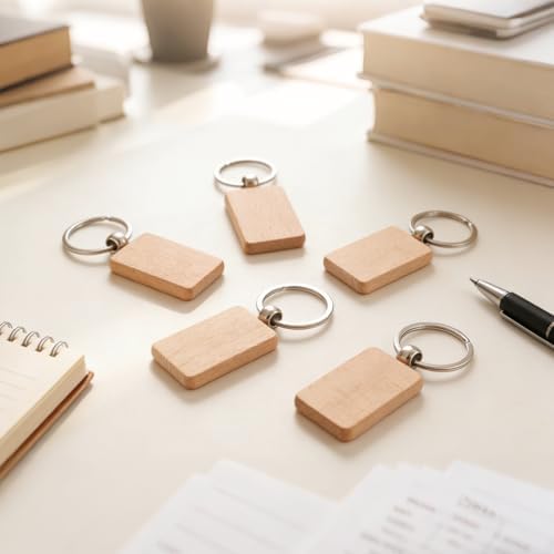 PineHaven Blank Wooden Key Chain, Rectangle Wood Keychain Blanks,Unfinished Wood Key Ring Wooden Engraving Blank Keys Tags - Image 5