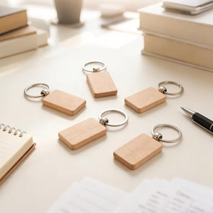 PineHaven Blank Wooden Key Chain, Rectangle Wood Keychain Blanks,Unfinished Wood Key Ring Wooden Engraving Blank Keys Tags - Image 5