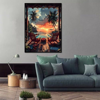 Landscape Paint by Numbers Kit for Adults Sea Paint by Numbers, DIY Acrylic Watercolor Oil Painting Kits for Adults Beginners with Brushes, Hobbies for Women for Home Wall Decor, Gifts 24x32 in P-92 - Image 2