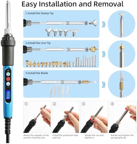 HANDSKIT 52PCS 90W Wood Burning Kit,Wood Burning Tool with LCD Display and Adjustable Temperature 180~480°C,28 Pyrography Tips,6 Blades and 1 Blade Holders,Pyrography Pen for Woodburning Crafts - Image 4