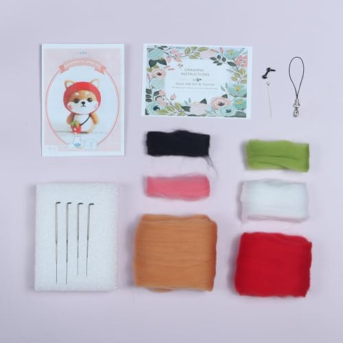 Wizardi Beginner Needle Felting Kit for Adults - Puppy in Strawberry Costume. Animal Felting Kit 6.8x4.5x4cm. Felting Tools. Wool Felting Supplies. Felt Crafts. Wool Felt. F07N8-6 - Image 2