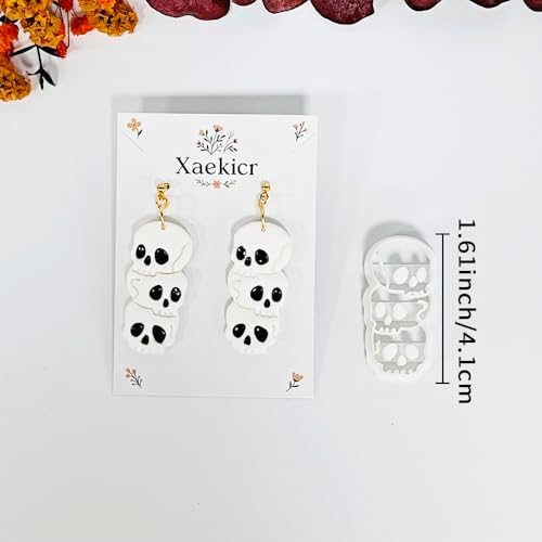 Xaekicr Halloween Skull Polymer Clay Cutters – 3-Stacked Skull Shape Clay Earring Cutters for DIY Jewelry, Polymer Clay Molds, Clay Tools – Halloween Cookie & Earring Making Supplies - Image 3