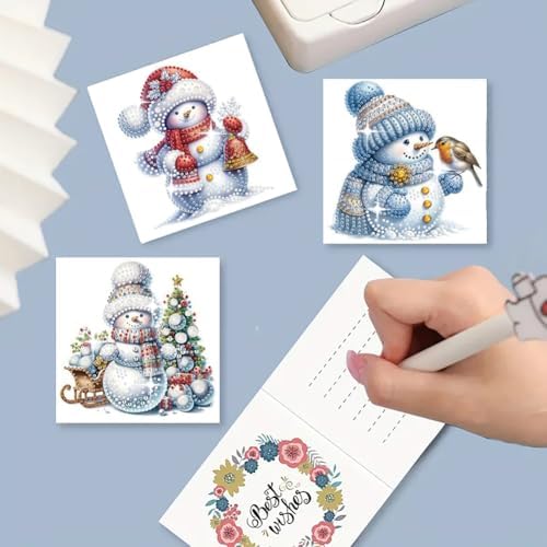 jinglinhh 6pcs Winter Christmas Snowman Snowflakes Diamond Art Painting Greeting Cards with Envelopes, DIY Card Making Kits for Adults, Diamond Art Postcards Holiday Cards Craft Gifts - Image 7