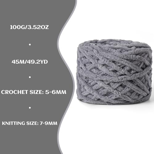 Plush Chenille Chunky Yarn 100g (49.2yd) - Fluffy Velvet Yarn Crochet for Blanket Knitting and Crocheting - Baby Yarns for Crocheting Soft - Amigurumi Yarns (Grizzly) - Image 3
